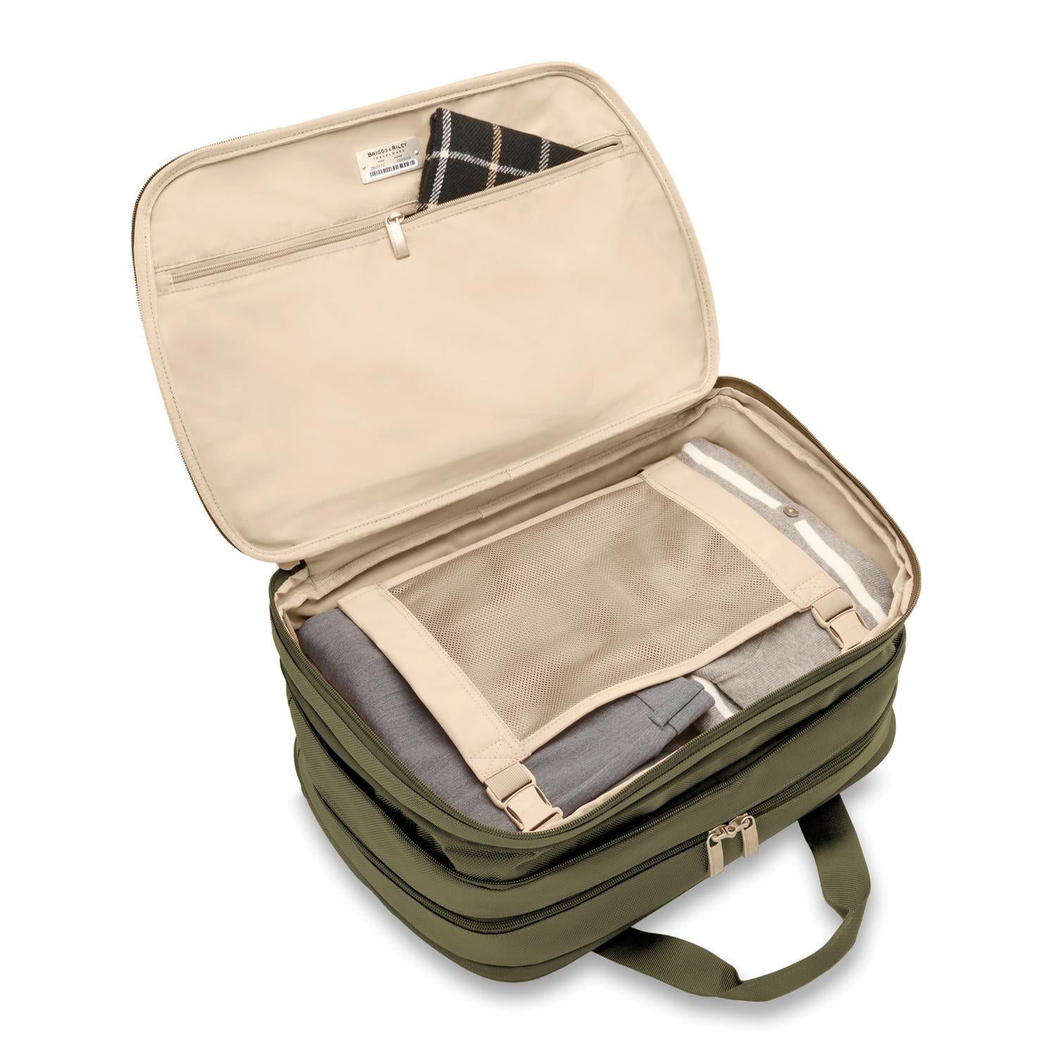 Briggs and Riley Expandable Cabin Bag Olive Open View  #colour_olive