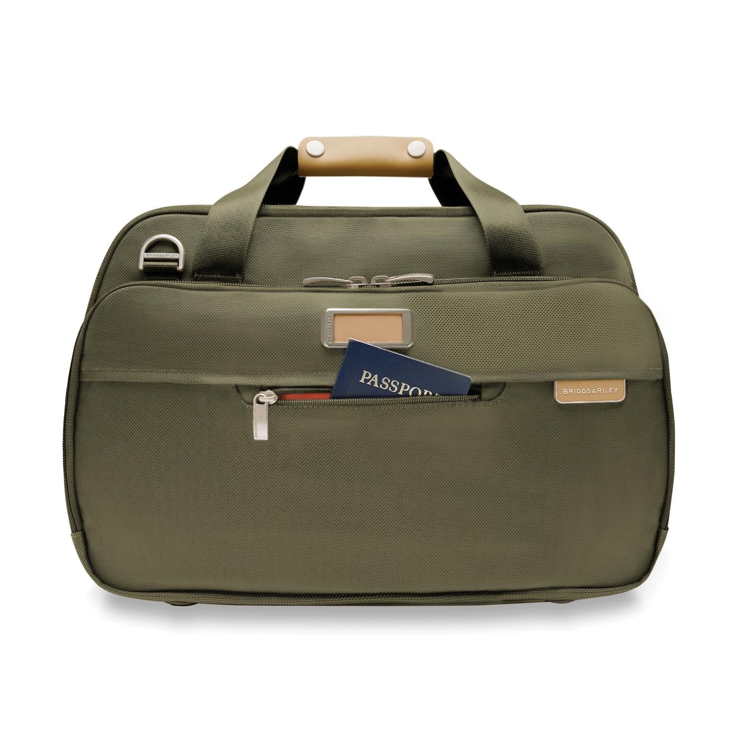 Briggs and Riley Expandable Cabin Bag Olive Front Pocket #colour_olive