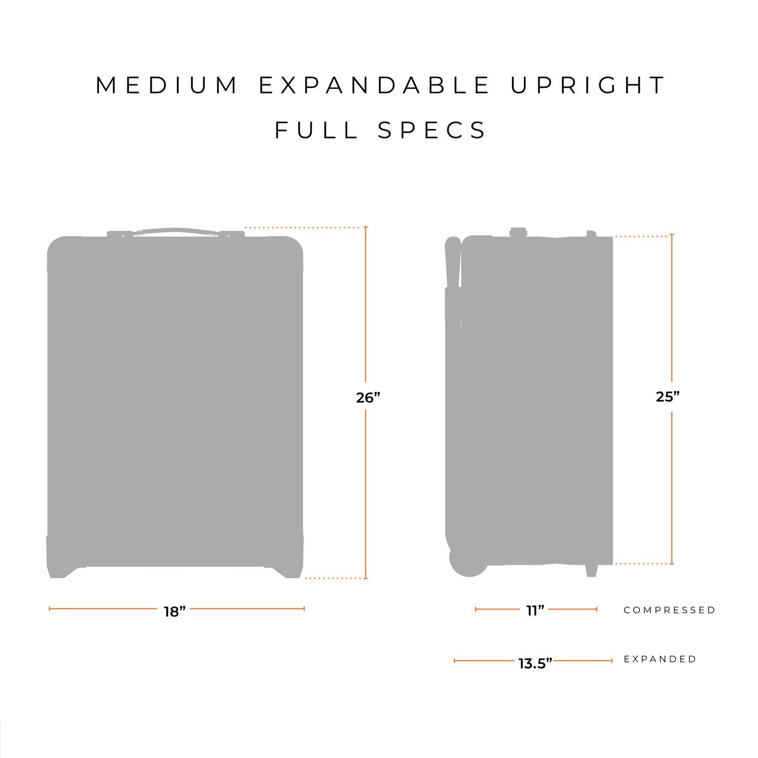 Briggs and Riley Baseline Medium Expandable Upright Full Specs 18"x26"11" compressed or 13.5" expanded #color_black