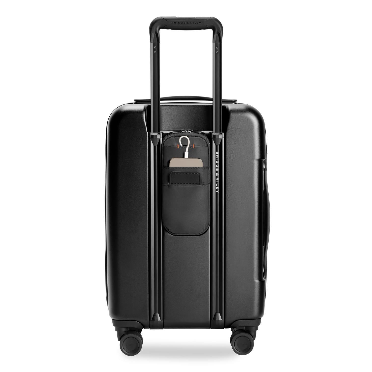Essential Front Pocket Carry-On Expandable Spinner in Navy, Front View #colour_black