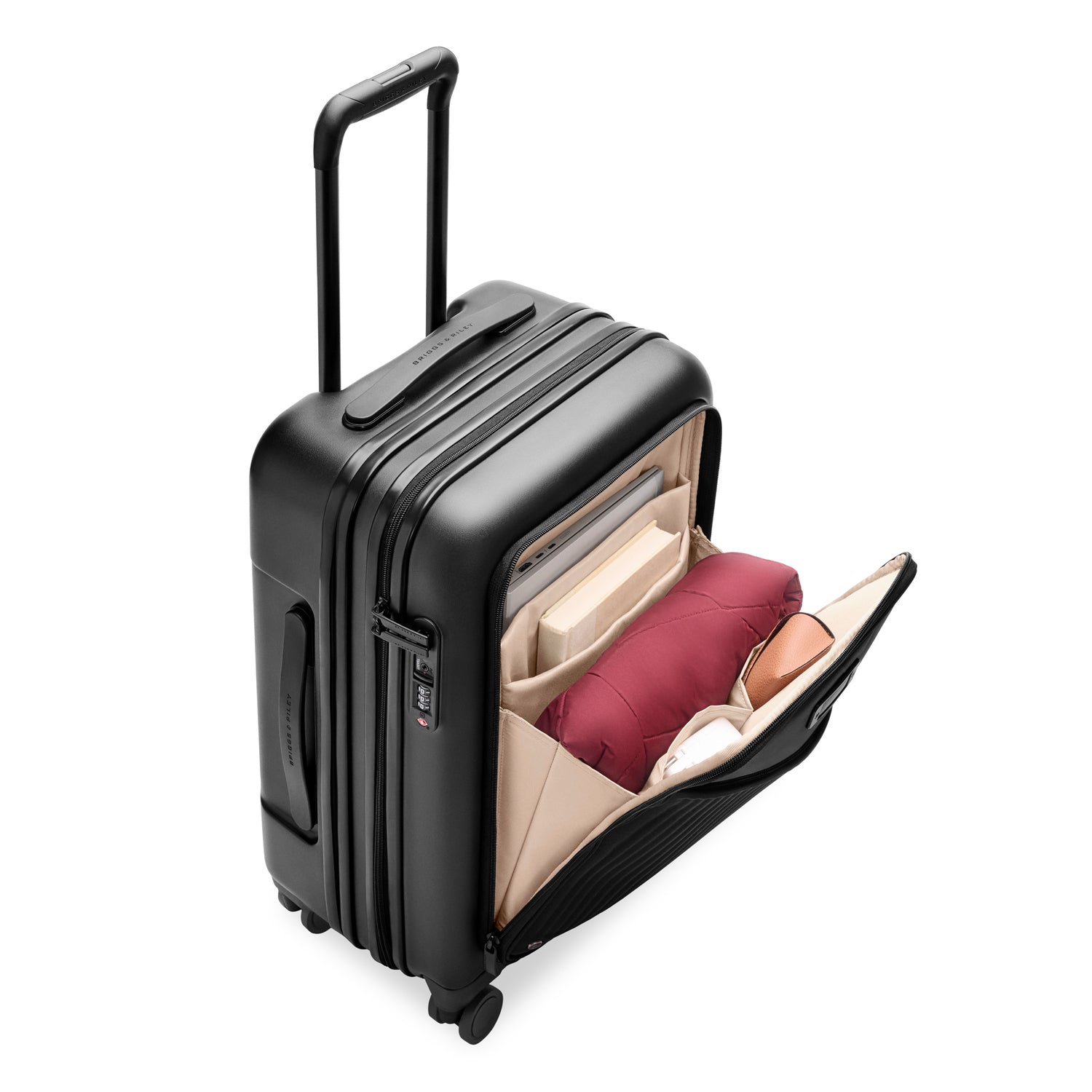 Essential Front Pocket Carry-On Expandable Spinner in Navy, Front View #colour_black