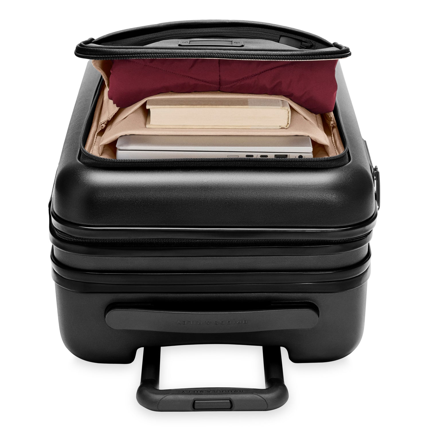Essential Front Pocket Carry-On Expandable Spinner in Navy, Front View #colour_black