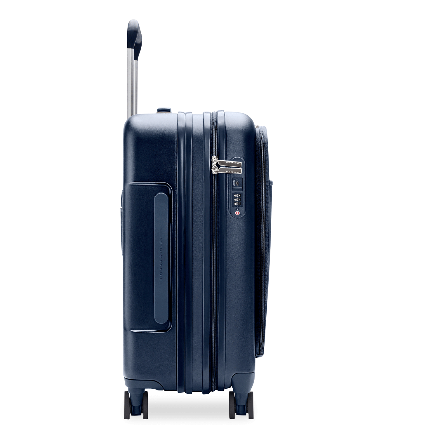 Essential Front Pocket Carry-On Expandable Spinner in Navy, Front View #colour_navy