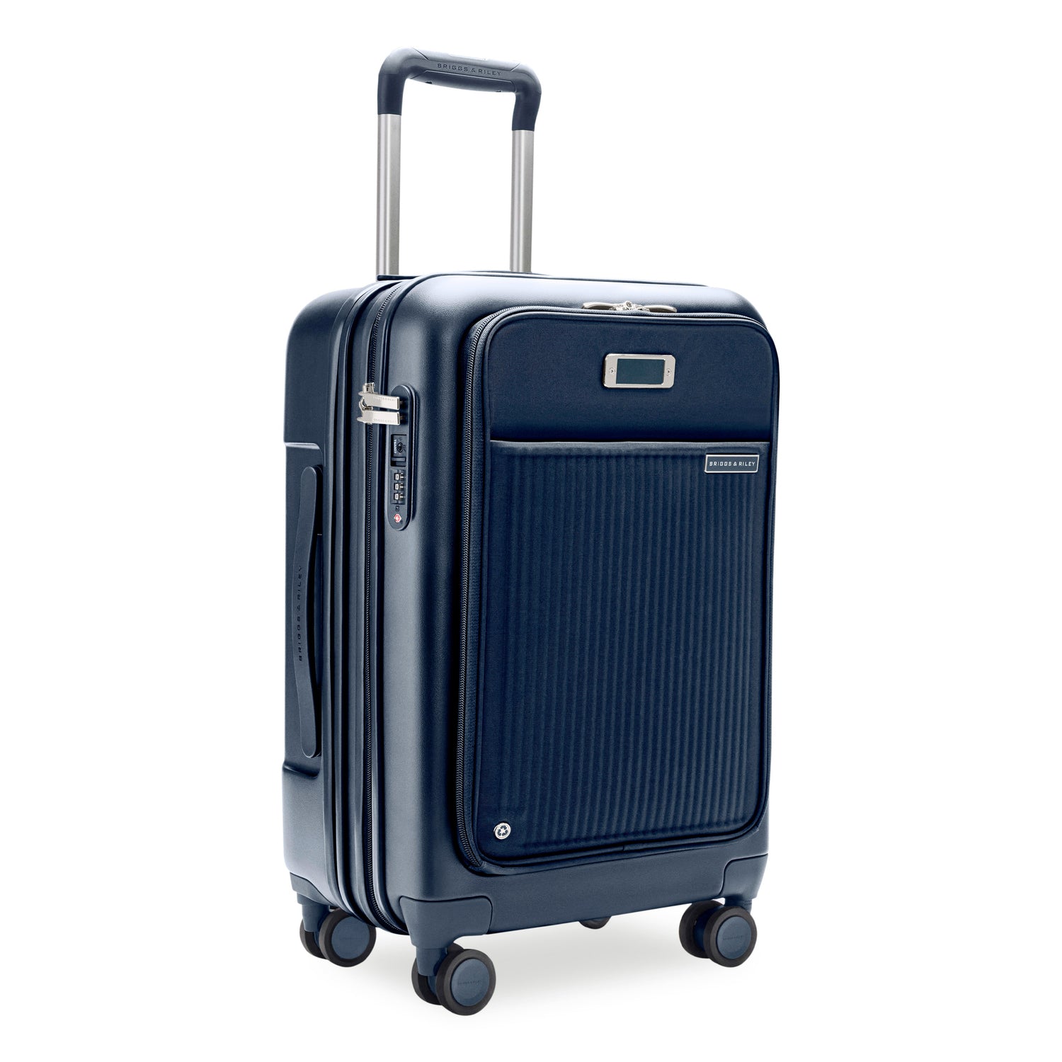 Essential Front Pocket Carry-On Expandable Spinner in Navy, Front View #colour_navy