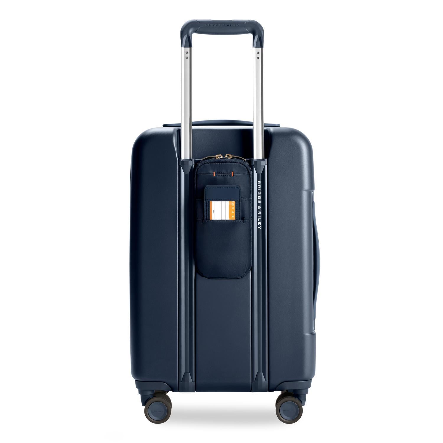 Essential Front Pocket Carry-On Expandable Spinner in Navy, Front View #colour_navy