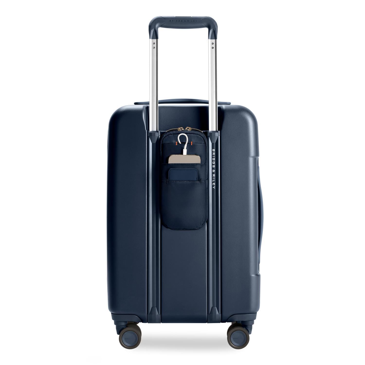 Essential Front Pocket Carry-On Expandable Spinner in Navy, Front View #colour_navy