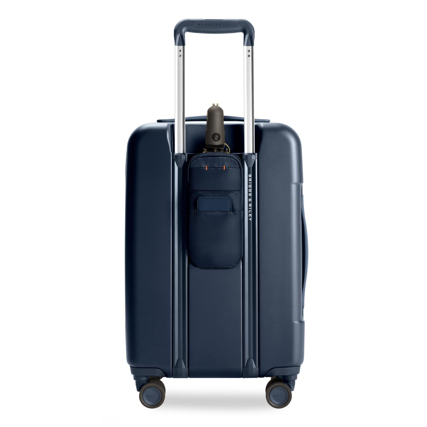 Essential Front Pocket Carry-On Expandable Spinner in Navy, Front View #colour_navy
