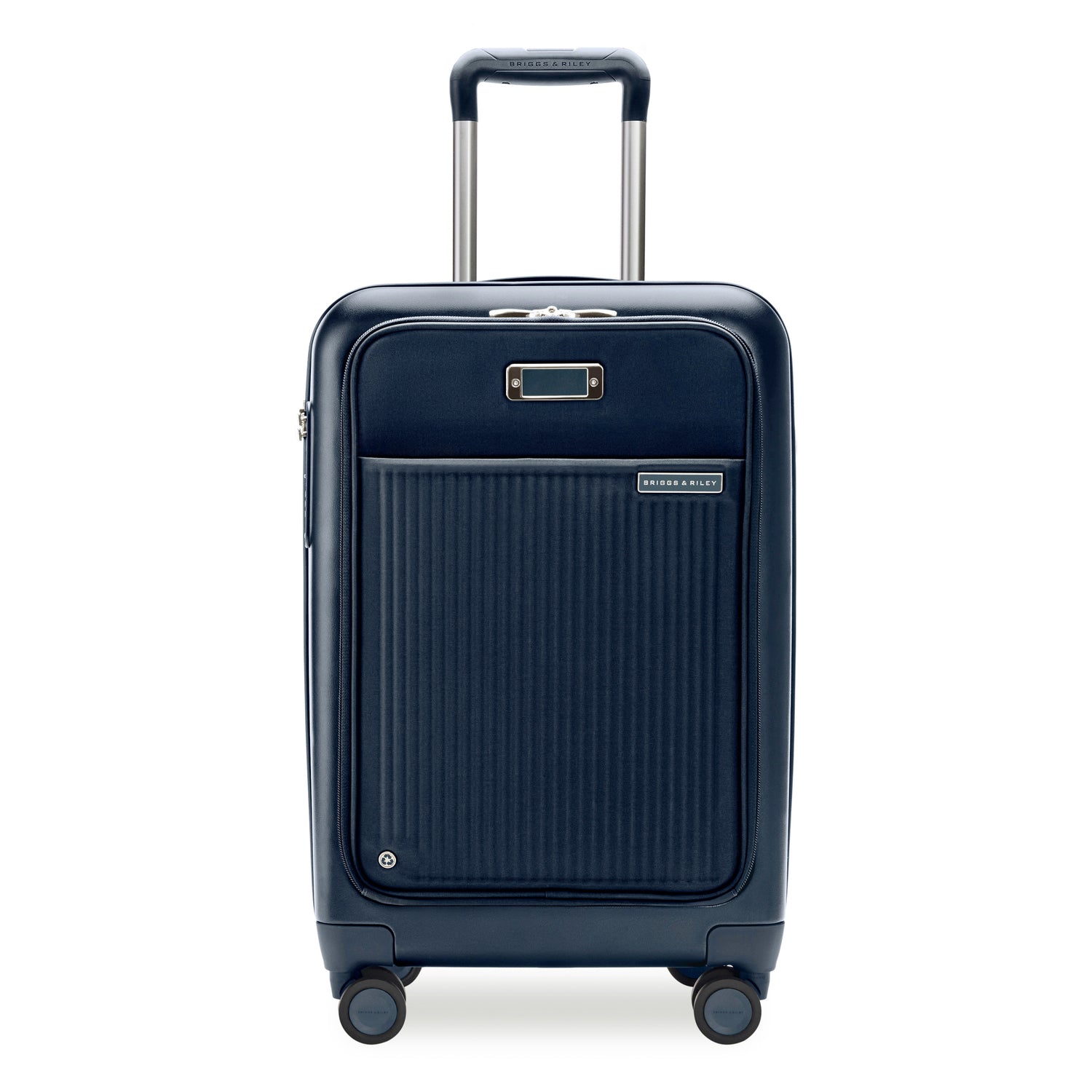 Essential Front Pocket Carry-On Expandable Spinner in Navy, Front View #colour_navy