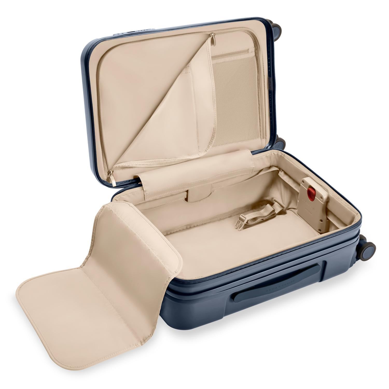 Essential Front Pocket Carry-On Expandable Spinner in Navy, Front View #colour_navy