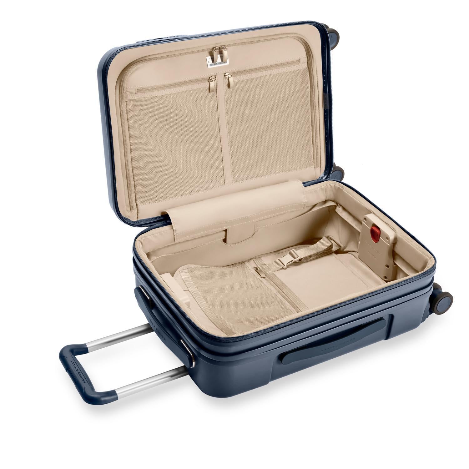 Essential Front Pocket Carry-On Expandable Spinner in Navy, Front View #colour_navy