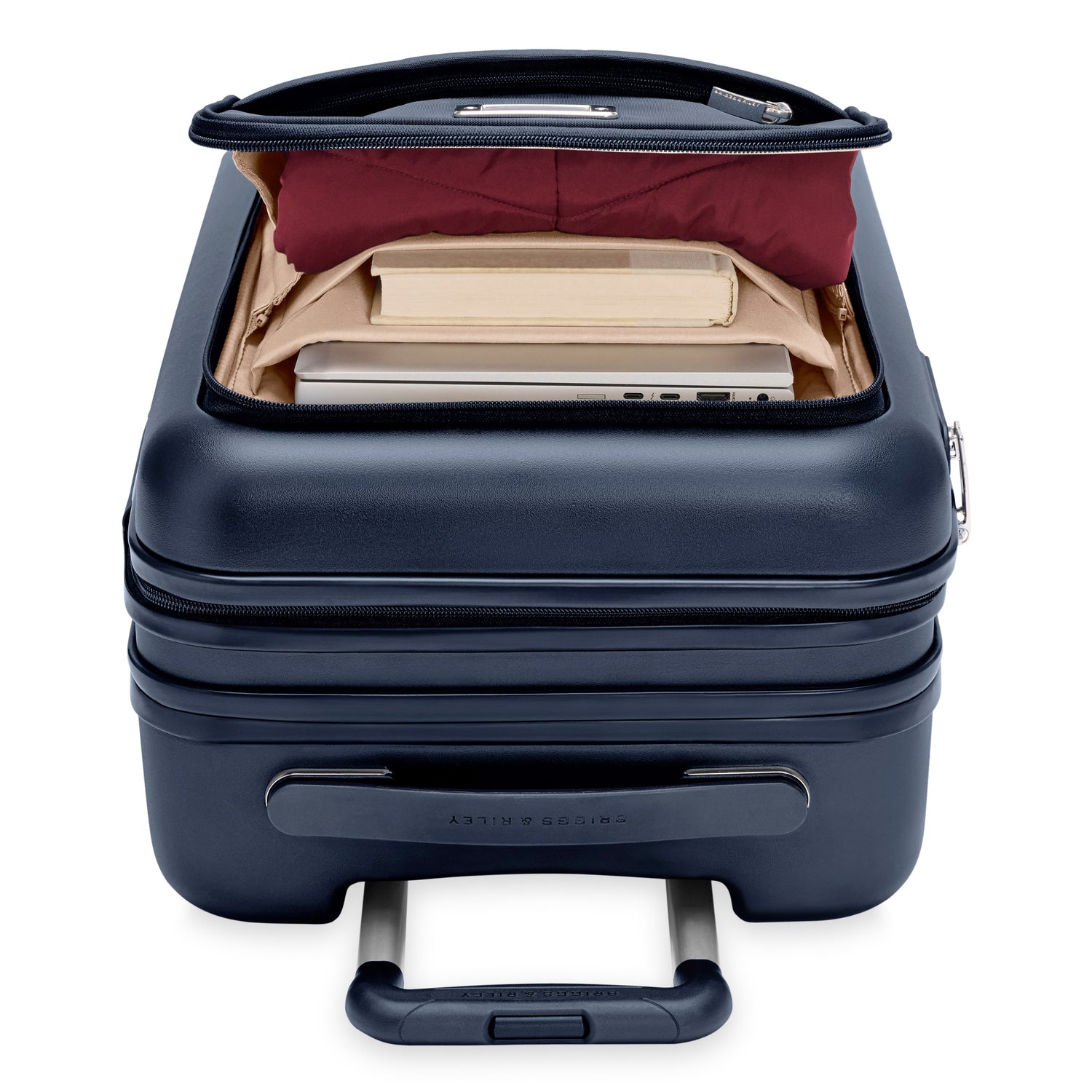 Essential Front Pocket Carry-On Expandable Spinner in Navy, Front View #colour_navy