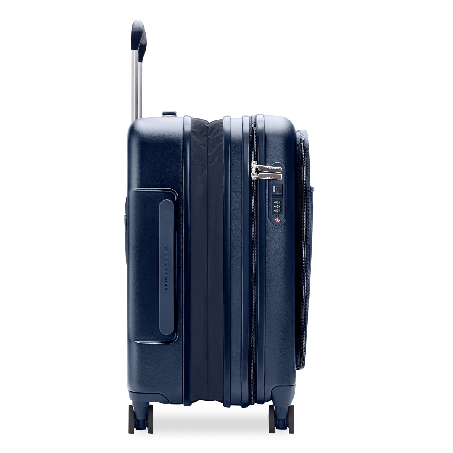 Essential Front Pocket Carry-On Expandable Spinner in Navy, Front View #colour_navy