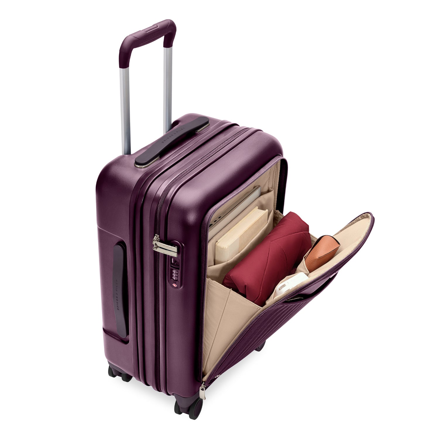 Essential Front Pocket Carry-On Expandable Spinner in Plum #colour_plum