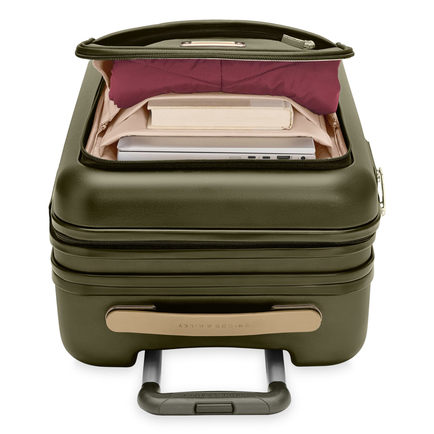 Essential Front Pocket Carry-On Expandable Spinner in Olive #colour_olive