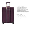 Briggs and Riley Large Expandable Spinner, COMFORTABLY  TRANSPORT 2 BAGS  attach the add-a-bag strap’s t-bar to  the docking base, then loop it through  the handle of a second bag for  convenience. SmartLink™ strap included, HIDE- AWAY  LEATHER ID TAG an elegant, discreet feature that  keeps your personal information  concealed during travel - image20